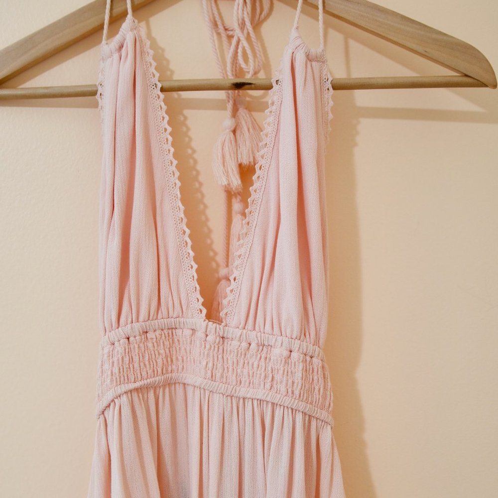 xs forever21 backless pink maxi halter dress